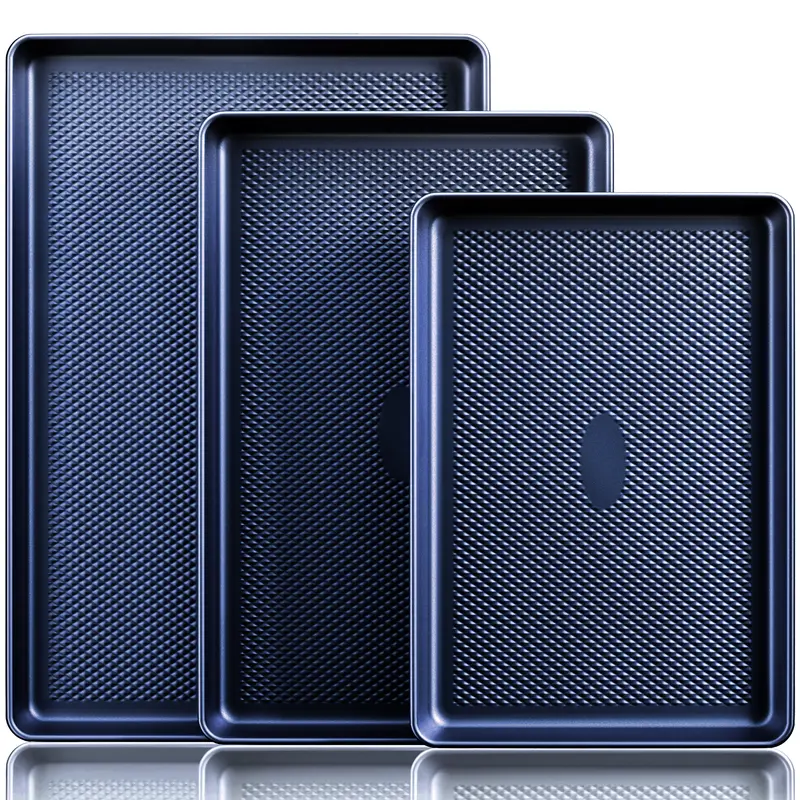 Non-Stick Baking Pan Set of 3, Teflon-Free Heavy Duty Bakeware with Diamond Texture Surface
