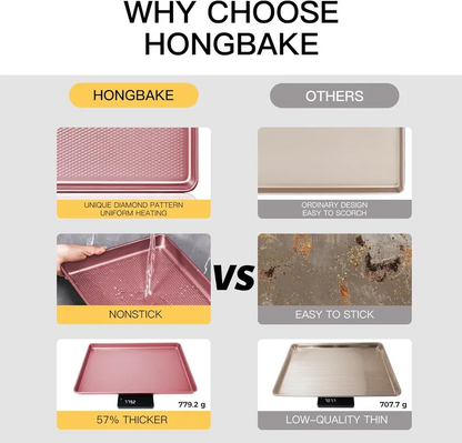 Non-Stick Baking Pan Set of 3, Teflon-Free Heavy Duty Bakeware with Diamond Texture Surface