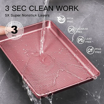 Non-Stick Baking Pan Set of 3, Teflon-Free Heavy Duty Bakeware with Diamond Texture Surface