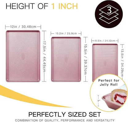 Non-Stick Baking Pan Set of 3, Teflon-Free Heavy Duty Bakeware with Diamond Texture Surface