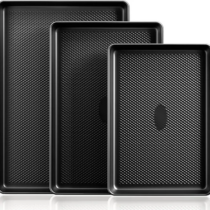Non-Stick Baking Pan Set of 3, Teflon-Free Heavy Duty Bakeware with Diamond Texture Surface