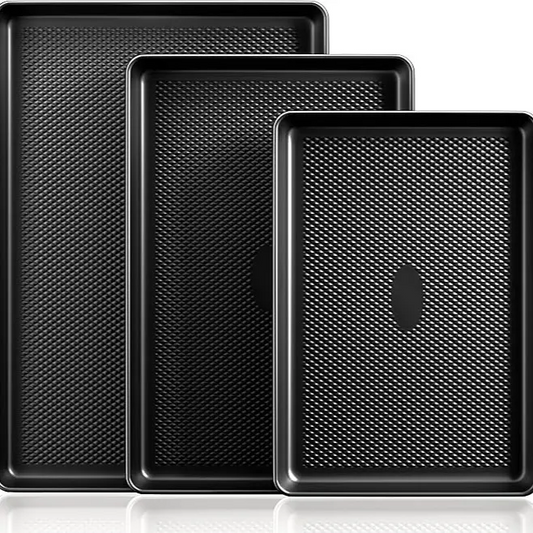 Non-Stick Baking Pan Set of 3, Teflon-Free Heavy Duty Bakeware with Diamond Texture Surface