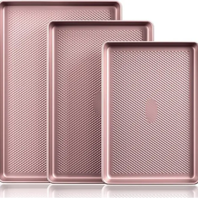 Non-Stick Baking Pan Set of 3, Teflon-Free Heavy Duty Bakeware with Diamond Texture Surface