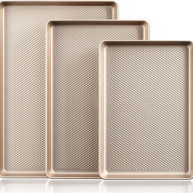 Non-Stick Baking Pan Set of 3, Teflon-Free Heavy Duty Bakeware with Diamond Texture Surface
