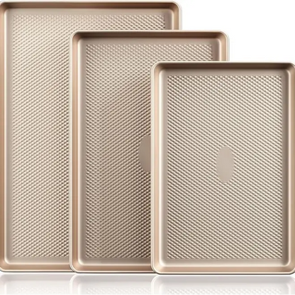 Non-Stick Baking Pan Set of 3, Teflon-Free Heavy Duty Bakeware with Diamond Texture Surface