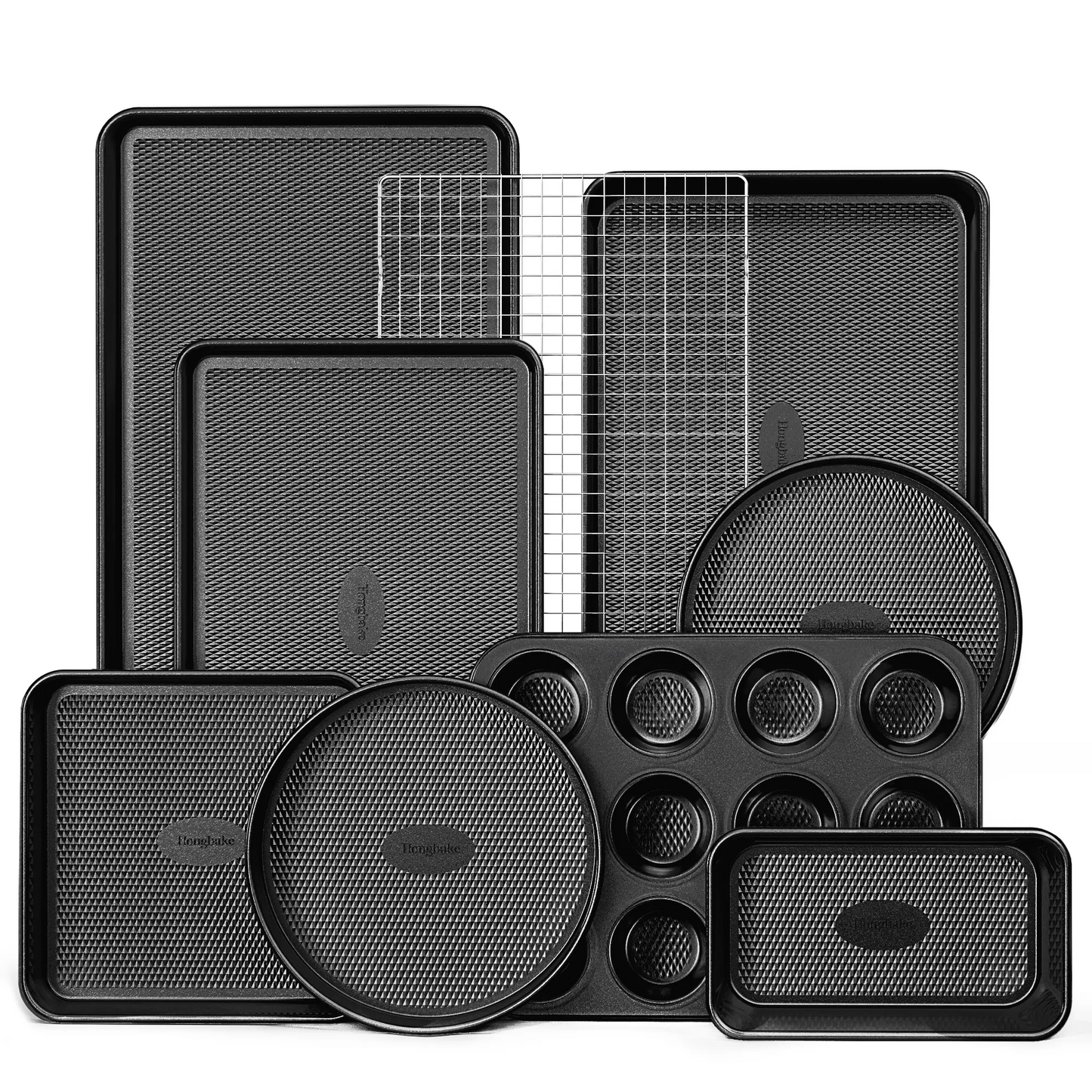 Non-Stick Baking Pan Set of 3, Teflon-Free Heavy Duty Bakeware with Diamond Texture Surface